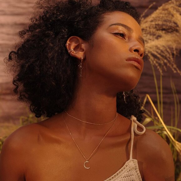 Gold Pendant Necklace Choker 14K Gold Plated Moon Phase Jewelry for Women - Picture 2 of 7